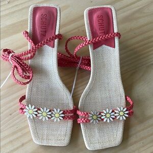SCHUTZ Pink and Cream Braided Sandals
